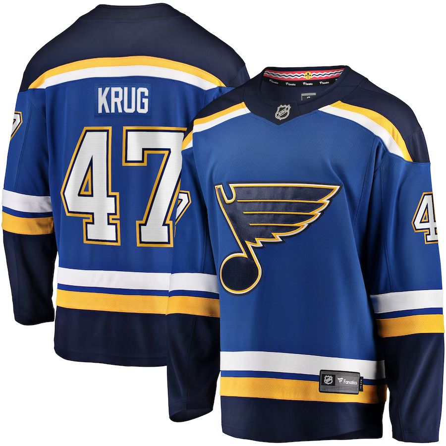 Men St. Louis Blues 47 Torey Krug Fanatics Branded Blue Home Premier Breakaway Player NHL Jersey